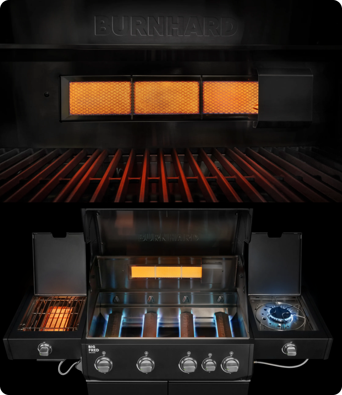Edelstahl-Brennkammer und Alu-Druckguss-Seiten des Burnhard FRED Series 4