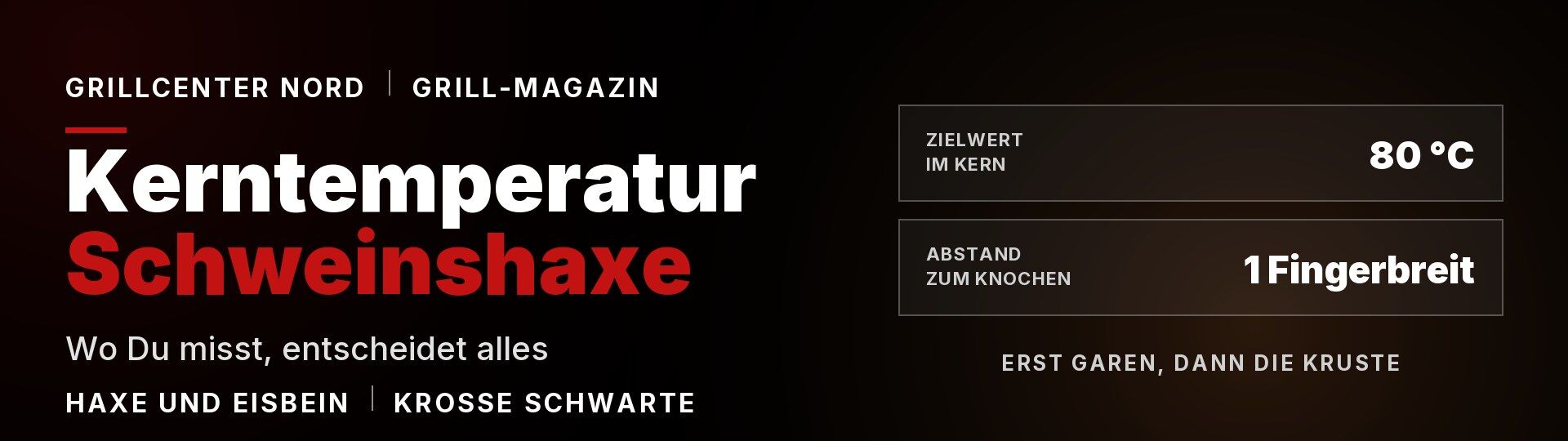 Kerntemperatur Schweinshaxe: Zielwert 80 Grad im Kern, mindestens ein Fingerbreit Abstand zum Knochen