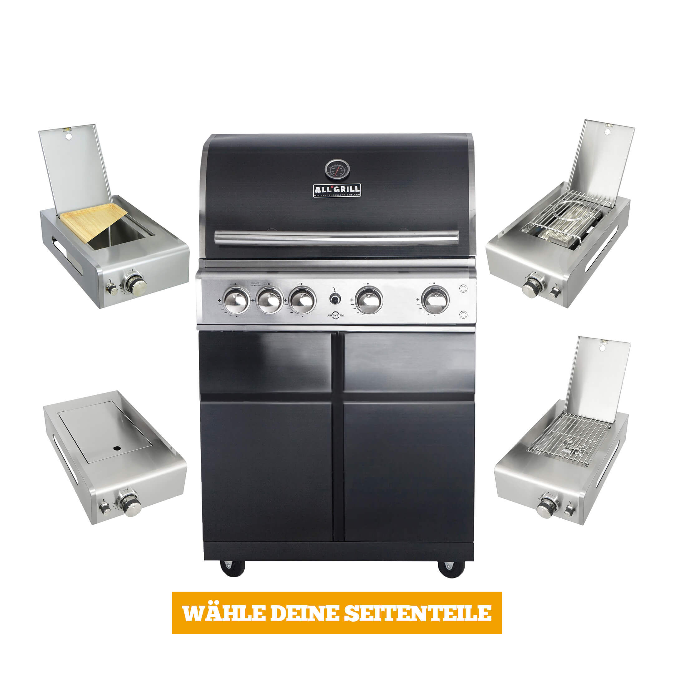 ALLGRILL Chef L Black Modular | Schwarzer Top-line Grill mit 4 Brennern