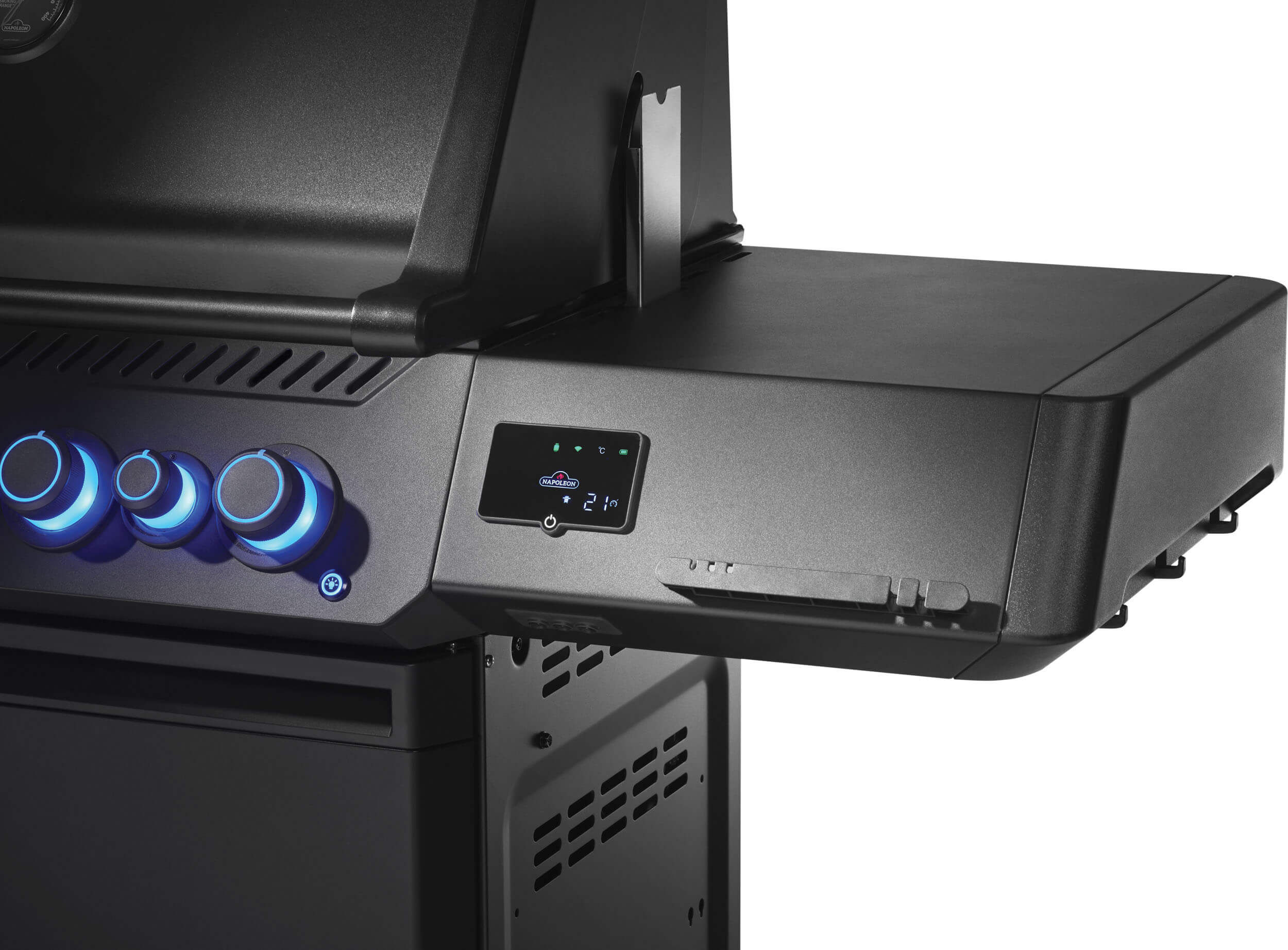 Napoleon Phantom Prestige 500 Connected Gasgrill mit SIZZLE Zone und Heckbrenner - Edelstahl Gussroste, Mattschwarz - Modell 2025