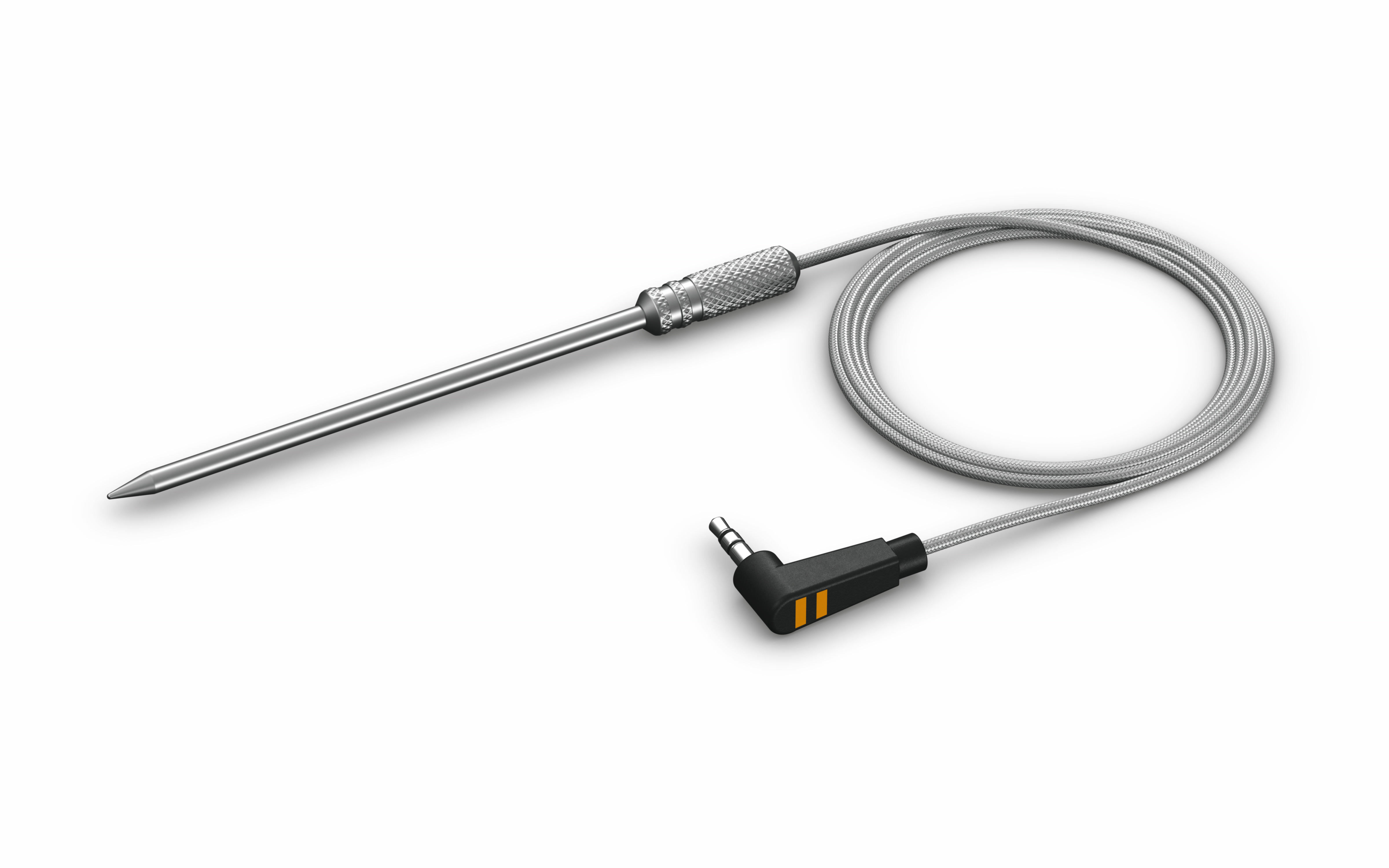 Miele FoodProbe 2 Speisenthermometer mit langer Edelstahlspitze und zwei orangefarbenen Markierungen am Stecker