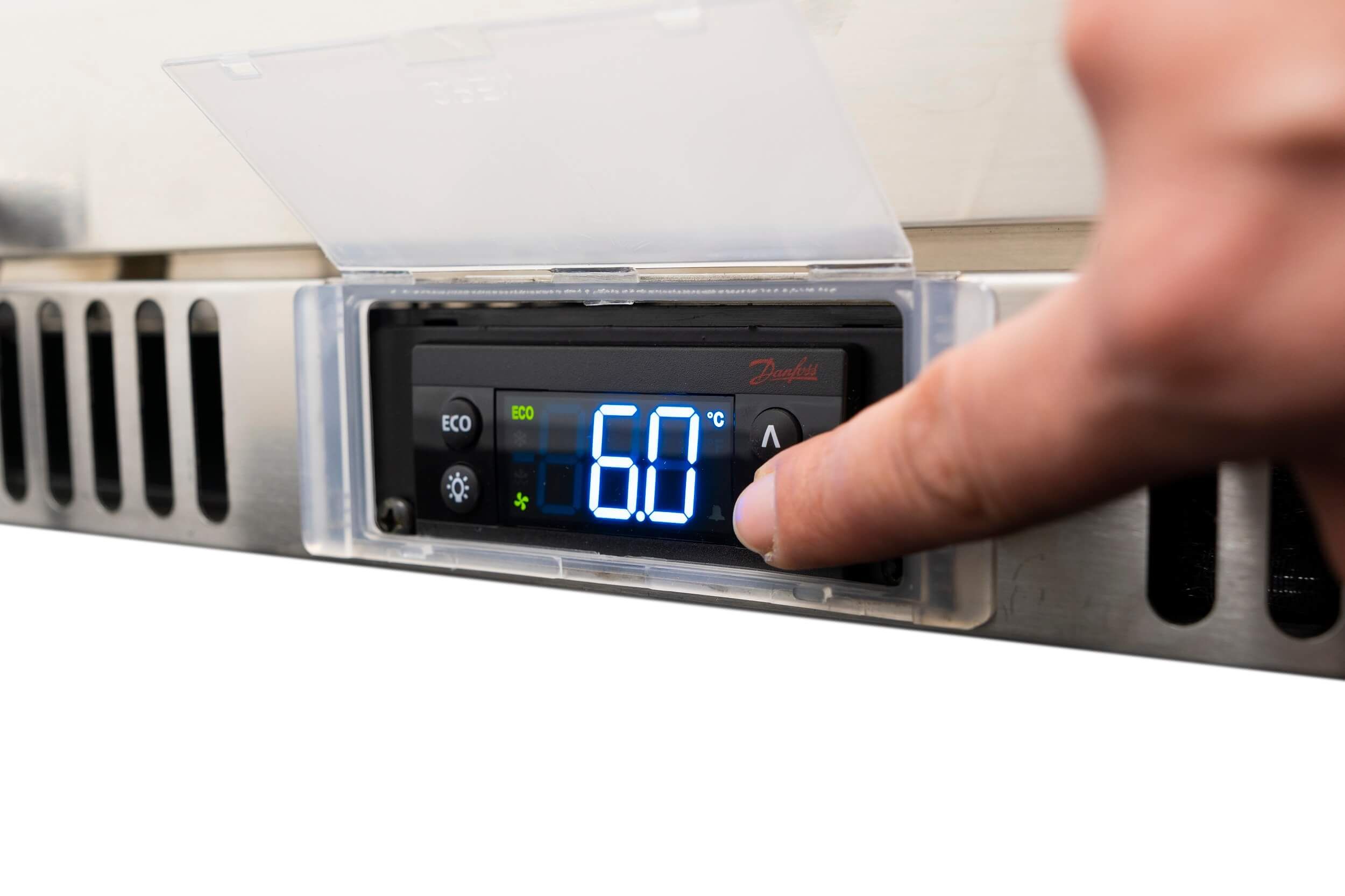 NFR135ORGL-Detail-TemperatureDisplay-WithHand Napoleon Kühlschrank, linksdrehende Tür