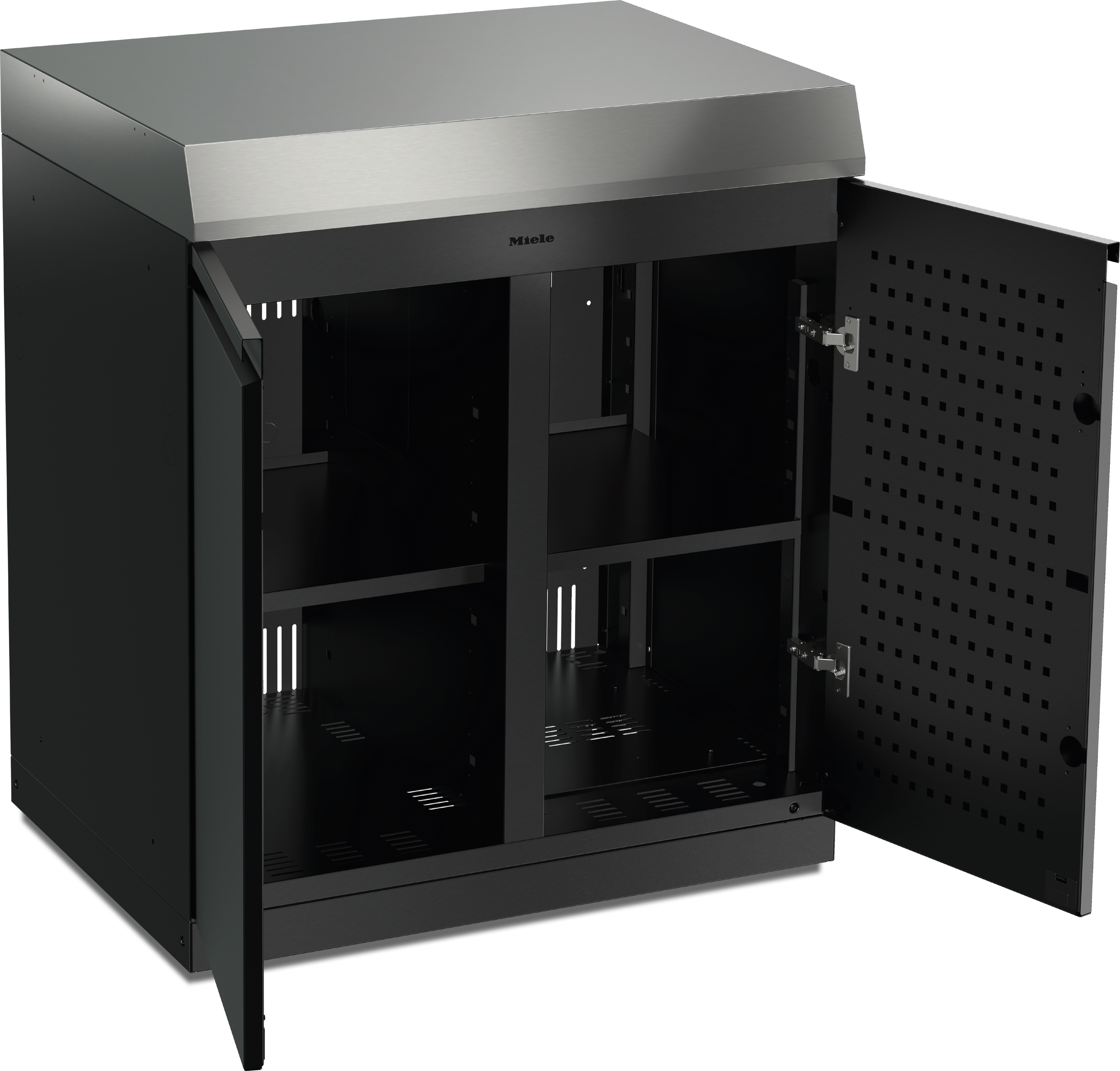 Miele Dreams – Store L Einlegeboden – Stauraummodul Lava Schwarz mit Edelstahl-Arbeitsfläche