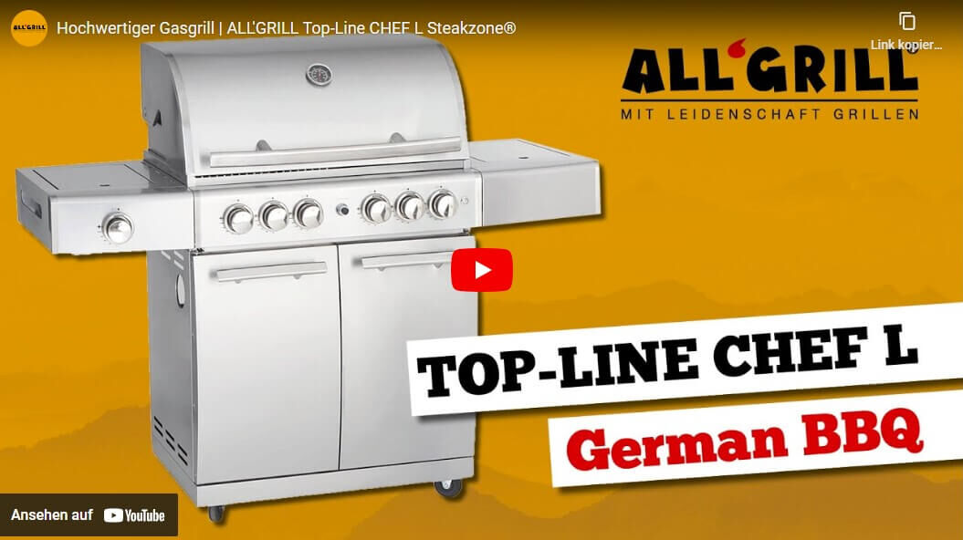 allgrill-top-line-chef-l-edelstahl-gasgrill-mit-seitenkocher-und-steakzone-vor-orangem-hintergrund-mit-slogan-german-bbq-und-allgrill-logo