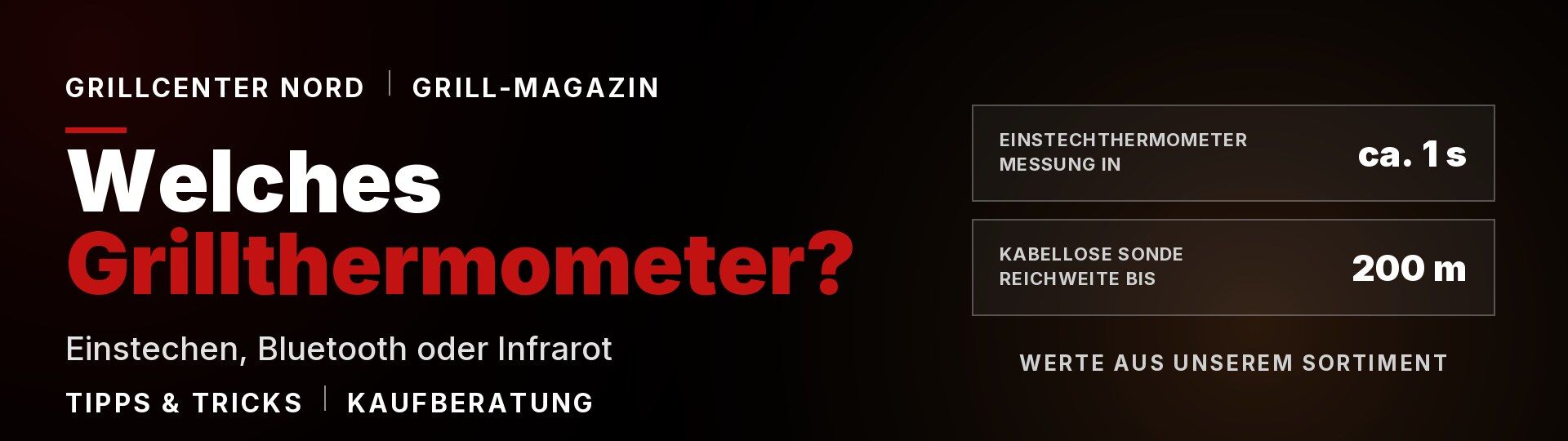 Titelbild des Grillcenter-Nord-Magazinbeitrags zur Frage, welches Grillthermometer passt: Einstechen, Bluetooth oder Infrarot