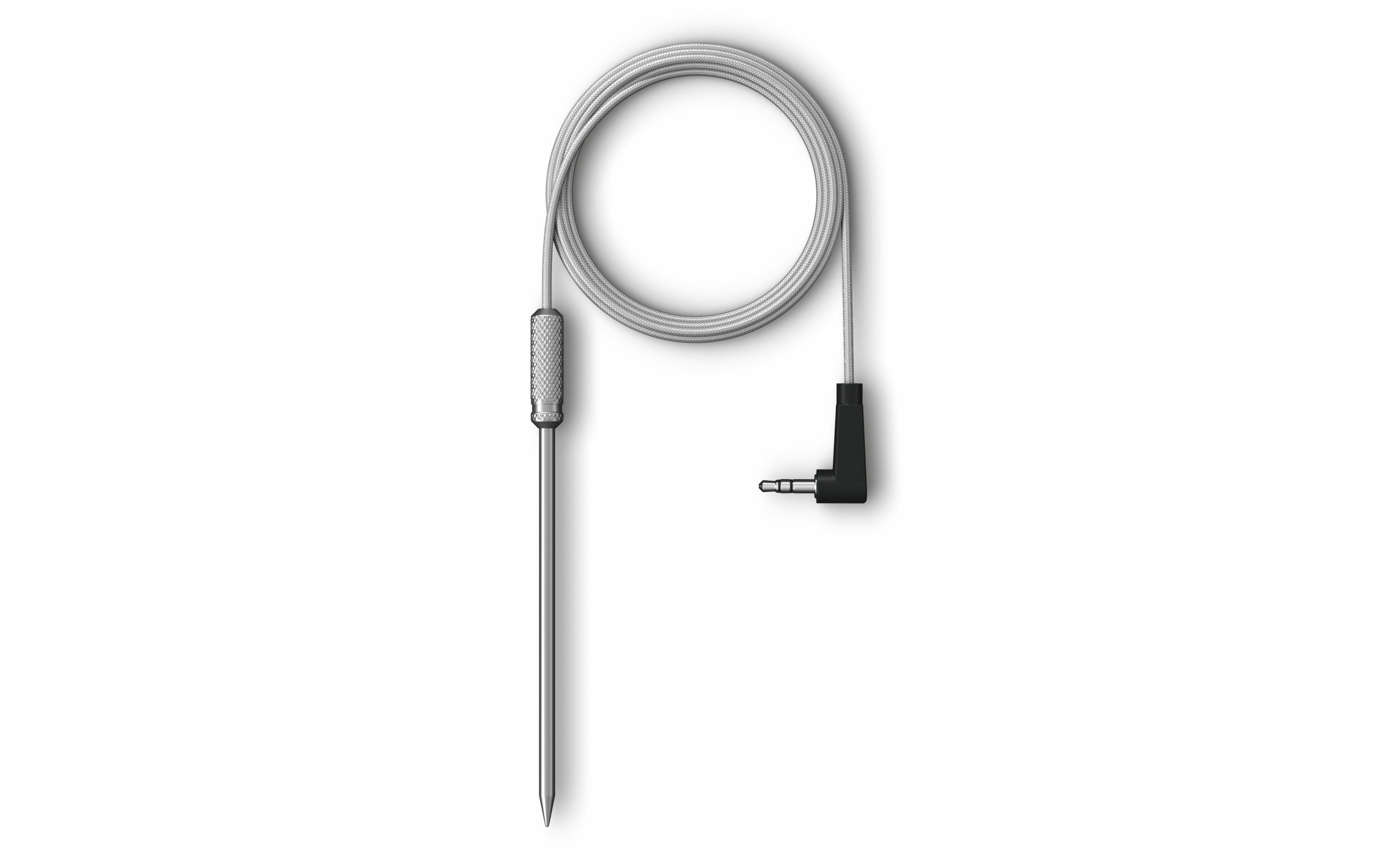 Miele FoodProbe 1 Speisenthermometer in der Aufsicht mit aufgerolltem Kabel und Klinkenstecker