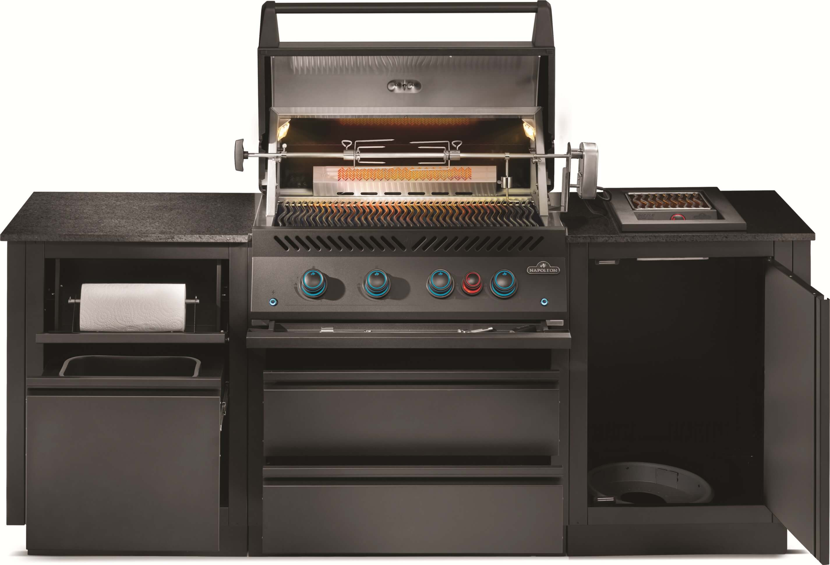 Napoleon Oasis Compact 106 Outdoor Küche in mattschwarz mit BIG32 Einbaugrill und Einbau SIZZLE ZONE inkl. Arbeitsplatte aus Feinsteinzeug – Produktbild 2