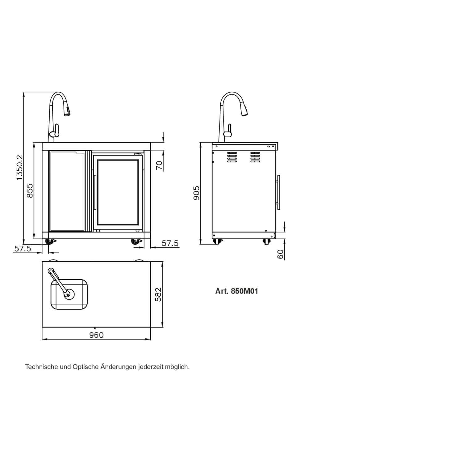 ALL'GRILL Modul 1 - Waschbecken & Kühlschrank Einbaumodul 850M01