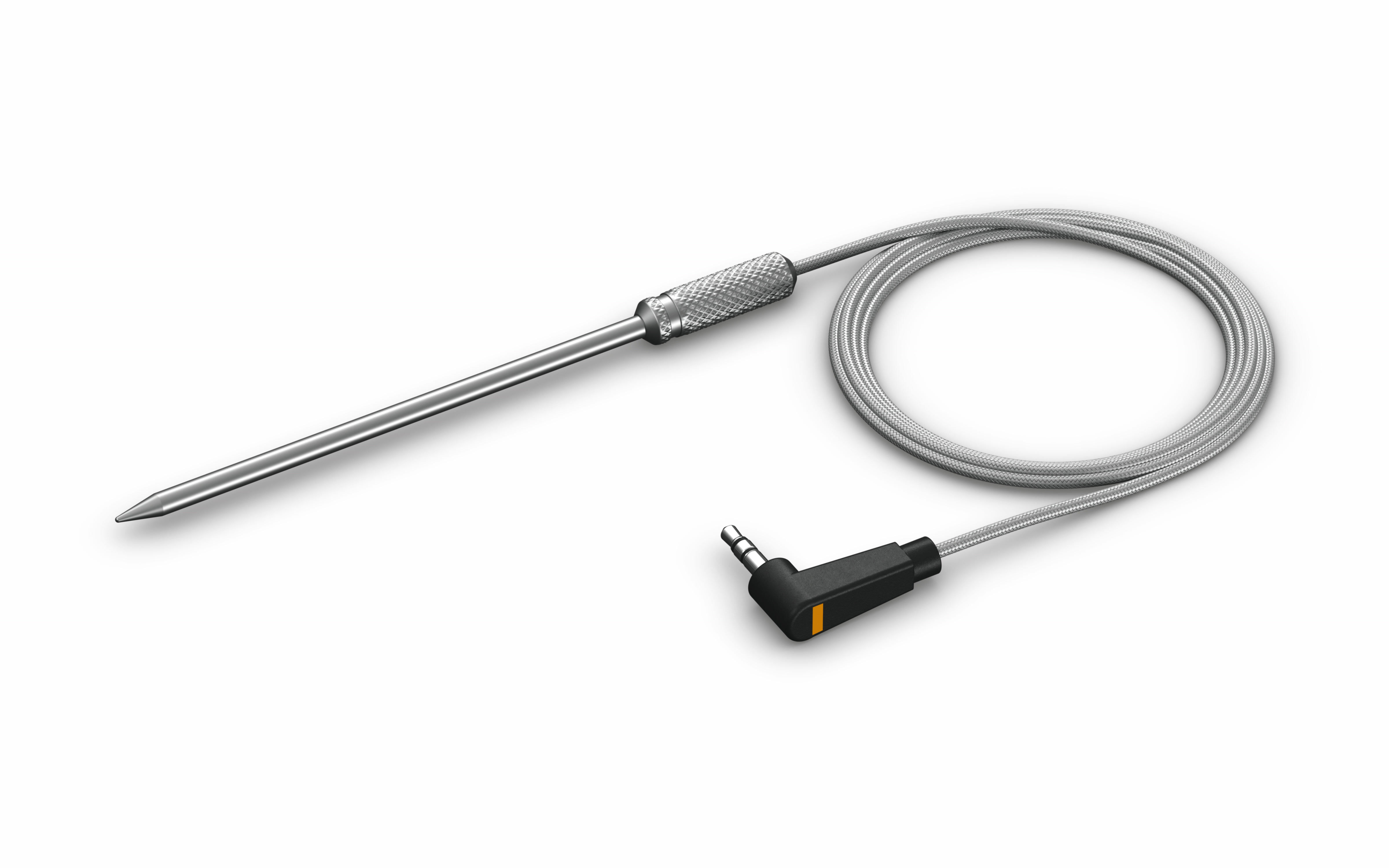 Miele FoodProbe 1 Speisenthermometer mit langer Edelstahlspitze und einer orangefarbenen Markierung am Stecker