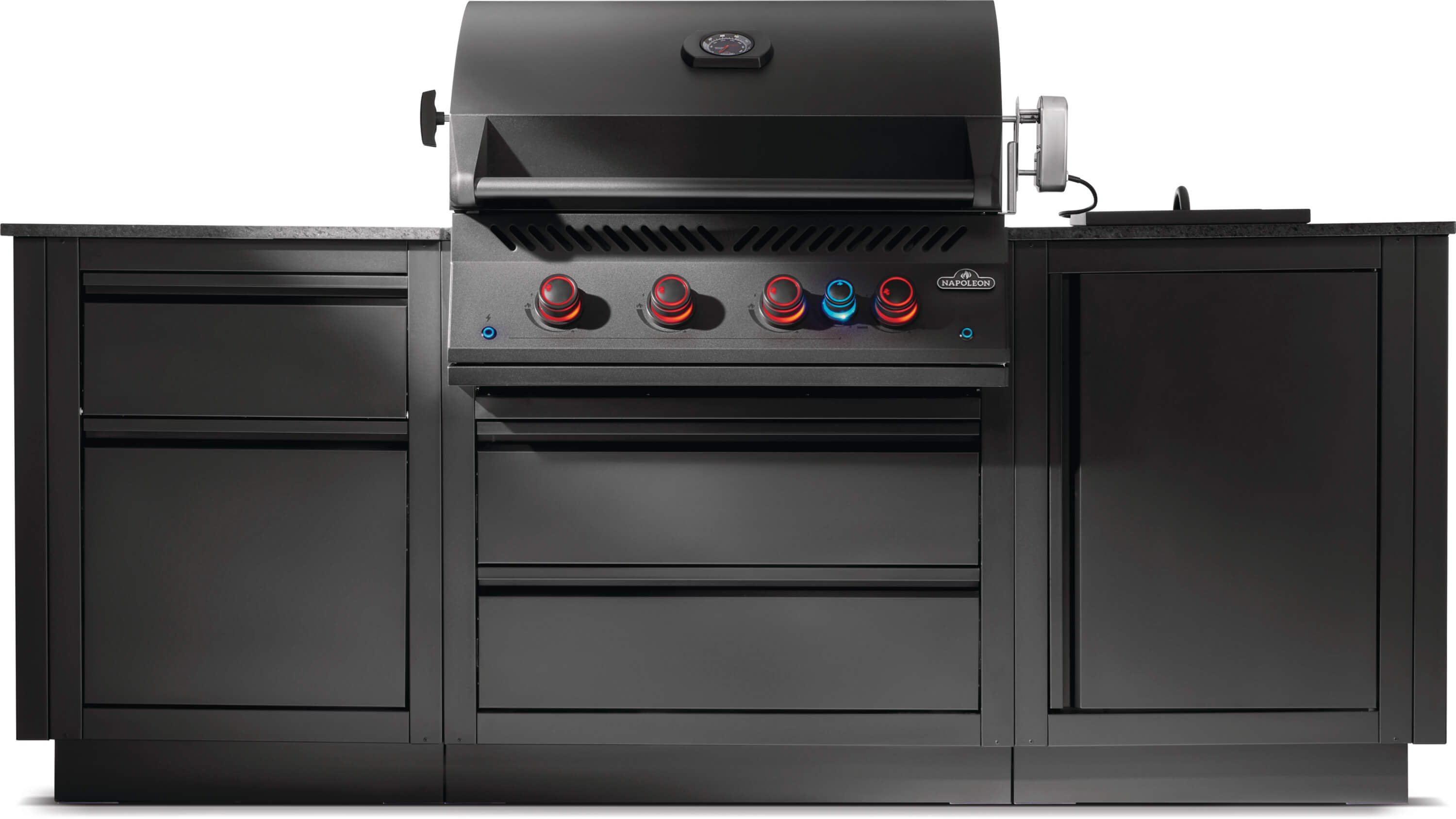 Napoleon Oasis Compact 106 Outdoor Küche in mattschwarz mit BIG32 Einbaugrill und Einbau SIZZLE ZONE inkl. Arbeitsplatte aus Feinsteinzeug – Produktbild 1